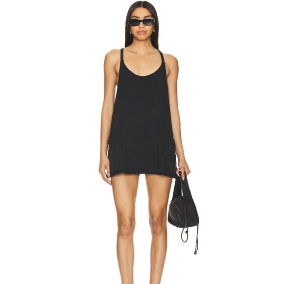 New Free People FP Movement Hot Shot Mini Dress in Black Washed - Picture 1 of 9